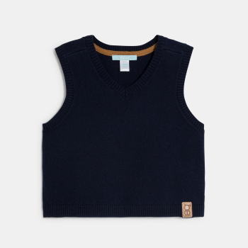 كنزة تريكو محبوكة بدون أكمام باللون الأزرق للأولاد الصغار